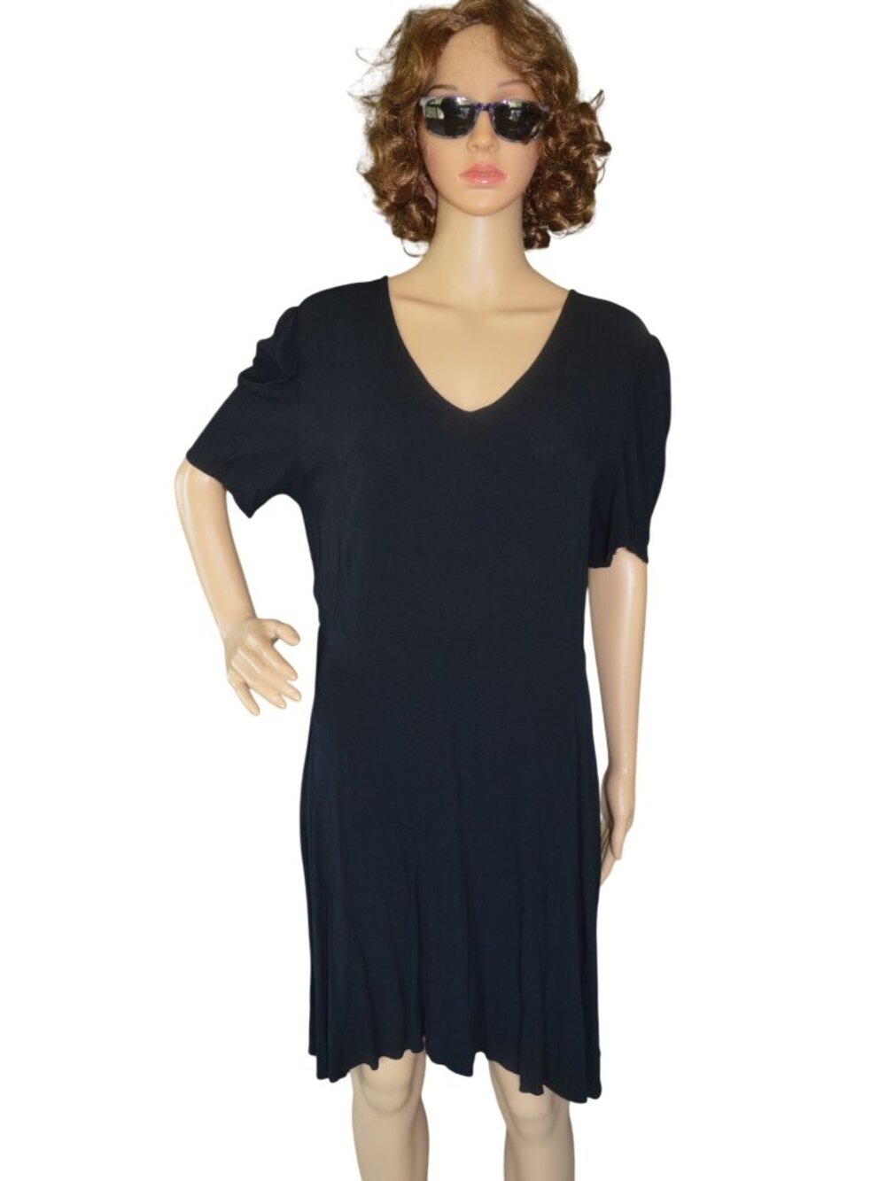 Old Navy Solid Black V Neck Zip Up Dress Women's Size Large Summer Casual Neutra